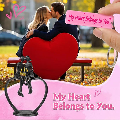 Gifts for Wife, Kissing Couple & Loving Heart Statue Cast Iron Sculpture Decor, Wedding Anniversary Birthday Gifts for Wife Women Girlfriend Her, Loving Couple Gifts for Christmas