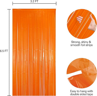 2 Pack Orange Fringe Backdrop Curtains, Orange Streamers Party Backdrop, Party Decorations for Birthday, Holidays, Parties & More