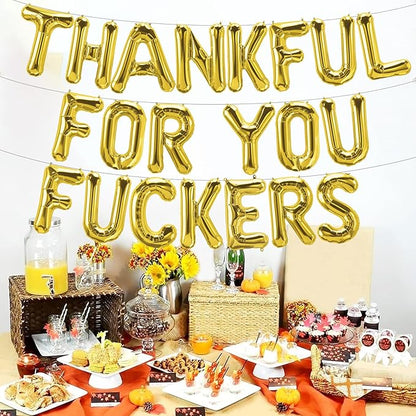 Thankful for you Foil Balloons Banner Friendsgiving Decorations, Happy Thanksgiving Balloons Banner Funny Friendsgiving Thanksgiving Party Decorations