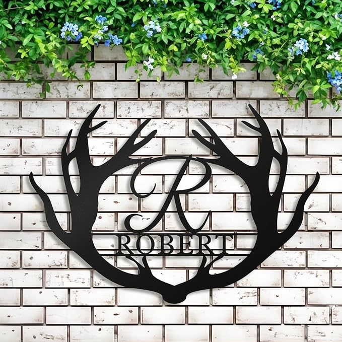Custom Metal Sign Deer Antler - Personalized Last Name Sign, Deer Family Name Sign, Monogram Letter Sign, Rustic Wall Art Couple Gift for Wedding, Anniversary, Housewarming Birthday Home Décor