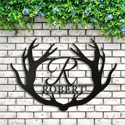 Custom Metal Sign Deer Antler - Personalized Last Name Sign, Deer Family Name Sign, Monogram Letter Sign, Rustic Wall Art Couple Gift for Wedding, Anniversary, Housewarming Birthday Home Décor