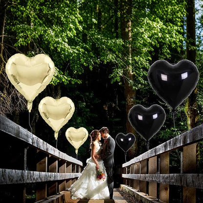 Black Gold Foil Heart Balloons, 18 Inch 10 Pcs Light Gold and Black Heart Shape Mylar Balloons Pastel Yellow and Black Heart Balloons for Birthday Graduation Valentines Baby Party Anniversary