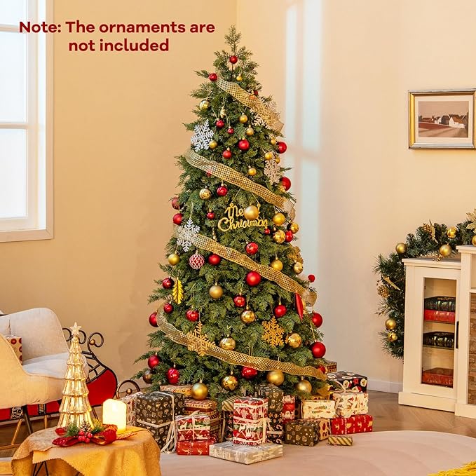 GOFLAME 6FT Artificial Christmas Tree, Hinged Xmas Spruce Tree with 721 Branch Tips, Foldable Metal Stand, Seasonal Holiday Decoration Tree for Home Office Party