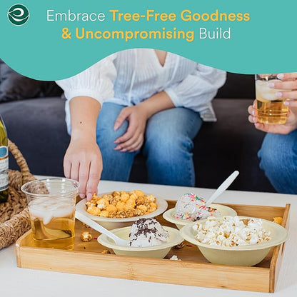 ECO SOUL 400 Pcs Compostable Dinnerware Set For 50 Guests, 50 Pcs Each Of Eco-Friendly Disposable Paper Plates Of 9"" & 6"", Cutlery, Napkins, 16 oz Bowls & 16 oz Cups For Party, Picnic & Gathering