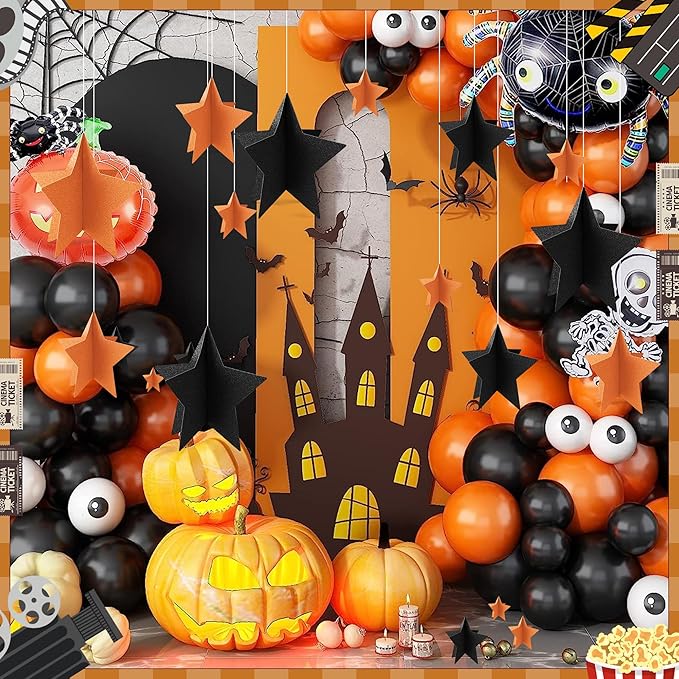 70 Pcs Orange and Black Star Centerpieces Halloween Party Birthday Graduation Decorations 3D 2025 Table Decor 3 Sizes 8" 5" 3" Citrus Thanksgiving Trick or Treat Spooky Ghost Party Bar Decoration
