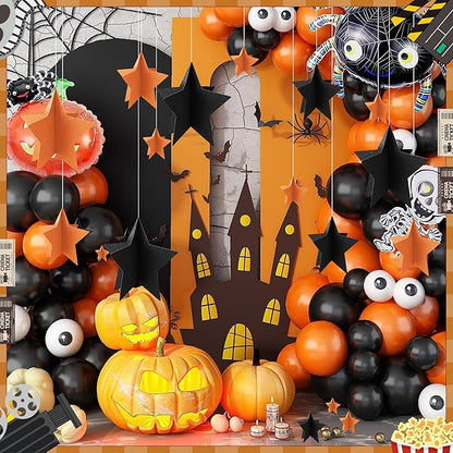 70 Pcs Orange and Black Star Centerpieces Halloween Party Birthday Graduation Decorations 3D 2025 Table Decor 3 Sizes 8" 5" 3" Citrus Thanksgiving Trick or Treat Spooky Ghost Party Bar Decoration