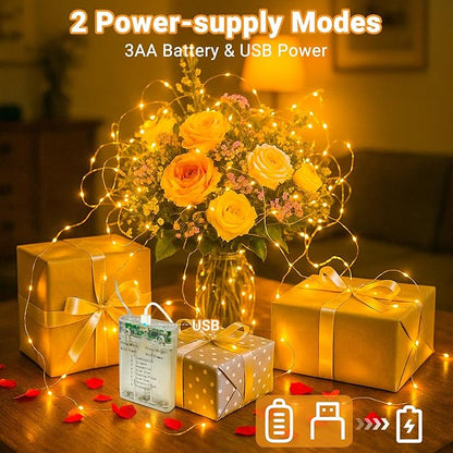litogo 4 Pack Fairy Lights Battery Operated with Timer, 33FT 100LED Twinkle String Lights USB-C Powered 8 Modes Dimmable for Indoor Bedroom Centerpiece Wedding Classroom Dorm Christmas Decorations