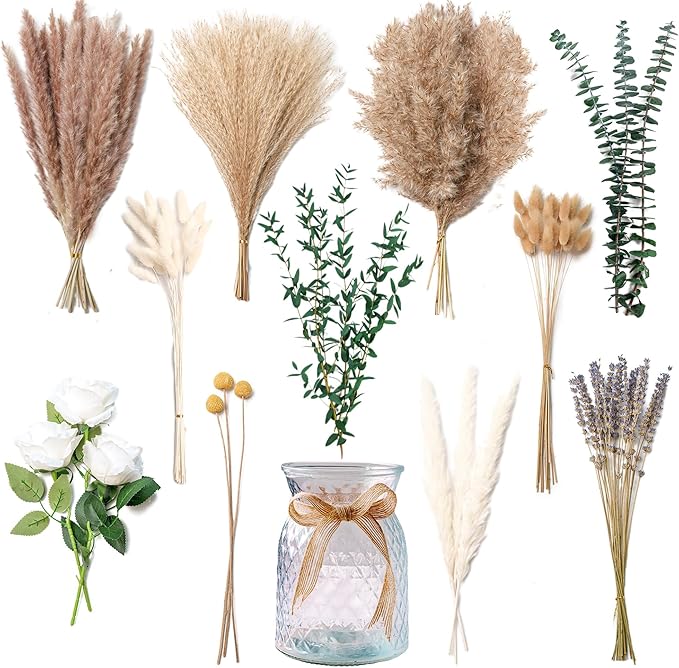 Faux Flower Arrangement with Vase, Center Pieces Decoration for Table, Pampas Grass Floral Décor, Thanksgiving & Christmas Coffee Table Decorations, Artificial Flowers in Vase, Centro de Mesa