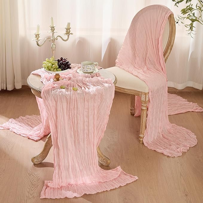 6 Pack Cheesecloth Table Runner 120 Inch Boho Rustic Gauze 10 FT Dusty Pink Cheese Cloths Table Runners Decorations for Spring Summer Birthday Party Baby Shower Wedding Holiday Home Decor