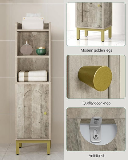 Bathroom Storage Cabinet, Small Corner Floor Cabinet with Door and Shelves, Narrow Toilet Paper Holder, Bathroom Organizer with Adjustable Shelf, for Small Spaces, Rustic Greige BC38205GV1