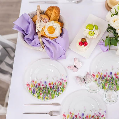 WELLIFE 20PCS Floral Plastic Plates – Tulip Flower Dinner & Dessert Plates (10×9.2" + 10×6.3") for Spring Garden Party, Mother’s Day Brunch, Bridal Shower & Girls/Ladies Party Decor