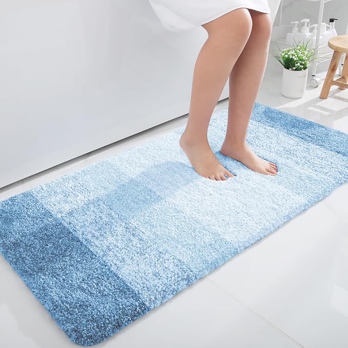OLANLY Bathroom Rugs Mat 50x30, Extra Soft Absorbent Microfiber Bath Rugs, Rubber Backing, Quick Dry, Machine Washable Bath Mats for Bathroom Floor, Tub and Shower, Home Decor Accessories, Sky Blue
