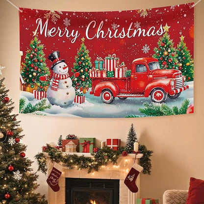 HOOSUN Christmas Decorations Indoor,72 x 44 Inch Merry Christmas Backdrop Banner,Xmas Tree Snowman Banners for Party Decorations,Wall Banner Photo Booth Backdrop Xmas Decor for Party,Wall,Yard,Garage
