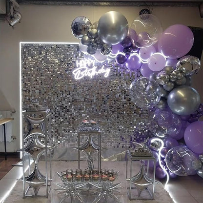 Silver Shimmer Wall Backdrop 36 Panels Cover 6 x 6 Ft, Photo Backdrops for Wedding,Anniversary,Birthday,Party Decoration