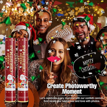 Christmas Confetti Cannon Party Poppers Shooters WORKKEEP Confetti Popper Blaster(4 pack) Xmas Confetti Poppers Compressed Air Popper for Christmas Eve, Christmas Party Decorations Birthday Xmas