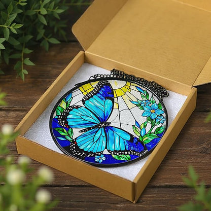 Stained Glass Window Hanging, 8 Inch Sun Catchers Indoor Window, Butterfly Suncatchers for Windows Doors Home Decoration and Christmas, Festival, Housewarming, Mother's Day, Birthday, Gift for Women