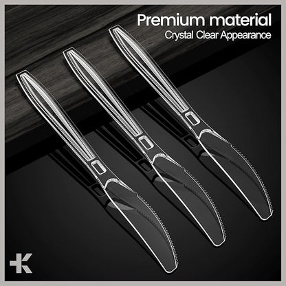 Bakken Disposable Cutlery Set 500 Pieces Knives, Heavy Duty Plastic Silverware, BPA-Free Food-Grade Materials, Heat-Resistant, Reusable Utensils for Parties, Catering, BBQs, and Everyday Use, Clear
