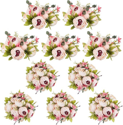 NUPTIO Flower Ball Arrangement Bouquet: 10 Pcs 9.4 inch Diam Light Pink Faux Peony Flowers Balls for Wedding Centerpiece Decorations Fake Peonies Artificial Flower Centerpieces for Tables