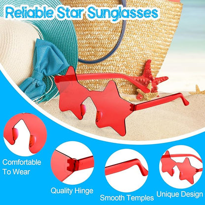 PLULON 40 Pairs Red Star Sunglasses Rimless, Star Shape Sunglasses Party Star Glasses Bulk Bachelorette Party for Birthday Beach Kids Adult