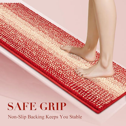 BSICPRO Christmats Bathroom Rugs, Christmats Bath Mat Rug for Bath Non Slip 20 x 47 Inches Chenille Bathroom Runner Rugs Floor Mats Machine Washable (Christmas Red)