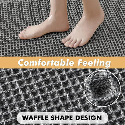 MIULEE Set of 2 Waffle Bathroom Rugs, Boho Bath Rugs Non Slip Washable, Super Absorbent Bath Mats, Ultra Soft Rubber Backed Shower Mats for Bathroom Floor, Tub and Shower, Dark Grey, 18x30 Inch