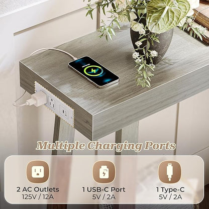 Huuger Entryway Console Table with Charging Station, USB-C Port, 39.4 Inch Sofa Table with Metal Legs, Entry Hallway Table with Thicker Desktop, Modern Behind Couch Table, Grey
