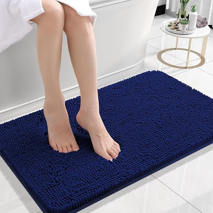 OLANLY Bathroom Rugs 30x18, Extra Soft Absorbent Chenille Bath Rugs, Rubber Backing Quick Dry, Machine Washable Bath Mats for Bathroom Floor, Tub and Shower, Home Decor Accessories, Navy