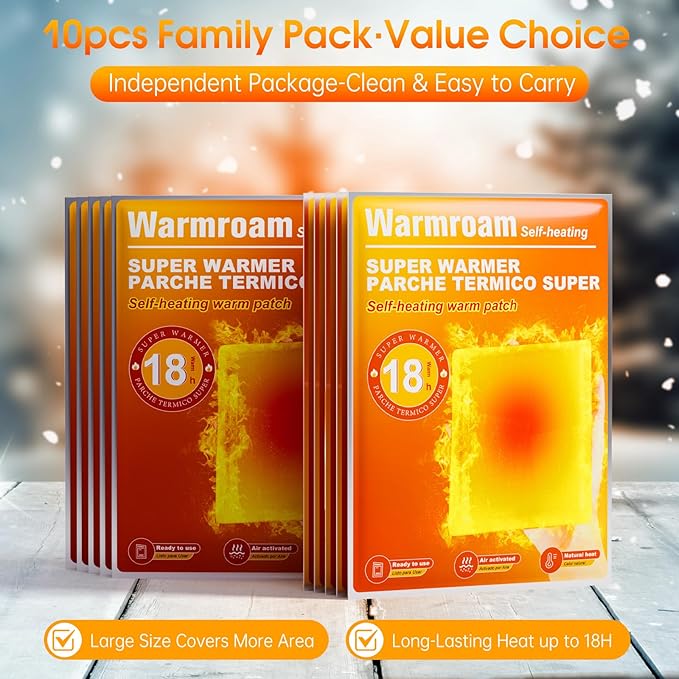 10 Pack Hand Warmers Disposable,Extra Big Body Warmers 18 Hours Long-Lasting Heat Packs for Camping,Skiing, Safe Non-Toxic,Hand & Body Warmer Heater for Outdoor Sport