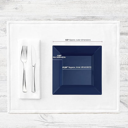 Smarty Had A Party Disposable Plastic Dessert Plates, 6.5" Heavy Duty Square Blue Salad Plates for Appetizers, Cakes, and Events, Bulk Supplies for All Occasions (120 Count)