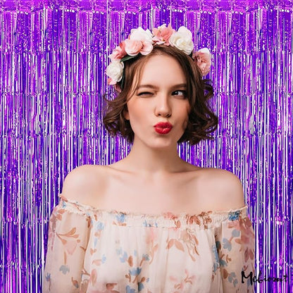 4 Pack Purple Fringe Curtain Backdrop, 3.2Ft x 8.2Ft Metallic Tinsel Foil Fringe Streamers Background for Photo Booth Birthday Wedding Baby Shower Carnival Easter Mother’s Day Party Decorations