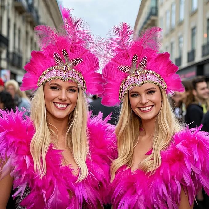 Women's Carnival Feather Headpieces Sequin Headdress for Wedding Masquerade Party Cosplay Feather Headbands