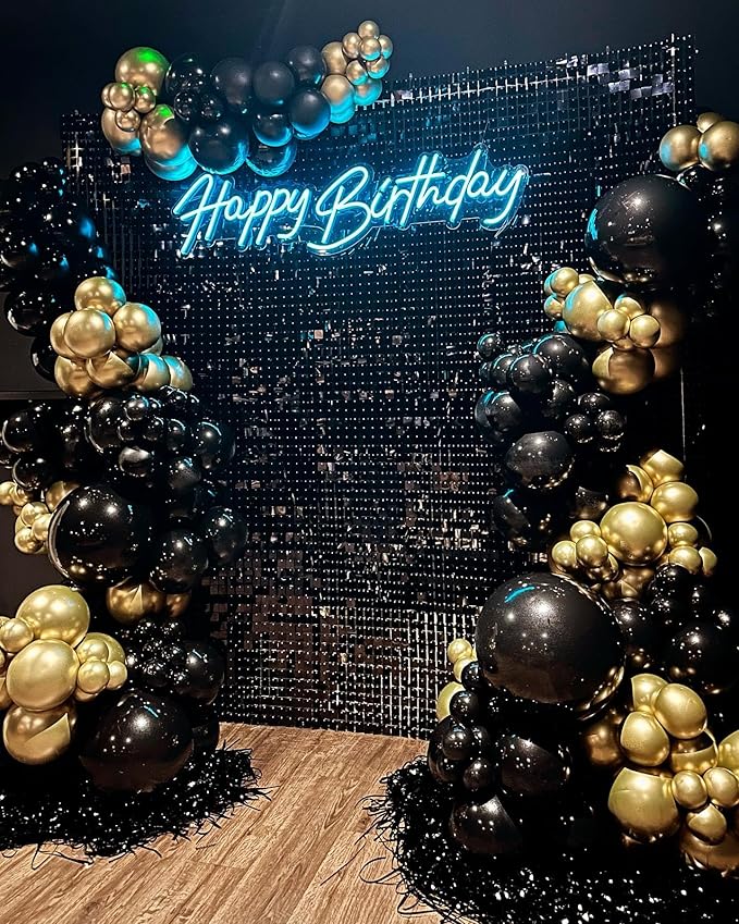 Shimmer Wall Backdrop Black Square Sequin Wall Panel Backdrop Decor for Wedding, Anniversary, Birthday, Party, 12 Panels