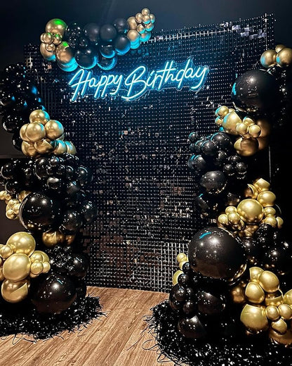 Shimmer Wall Backdrop Black Square Sequin Wall Panel Backdrop Decor for Wedding, Anniversary, Birthday, Party, 12 Panels