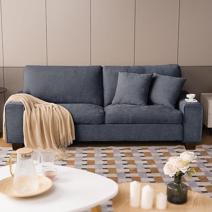 DOPEDIO Modern Loveseat Sofa for Living Room,Chenille Recliner, Removable Cover, Spring Cushions, Solid Wood Frame, Easy Assembly for Small Spaces (88.58inch，Blue)