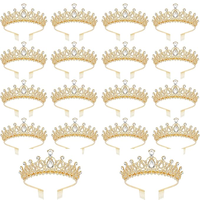 CIEHER 18 PCS Gold Crowns for Women, Crystal Queen Crown Princess Tiaras for Prom Birthday Party Halloween Costume