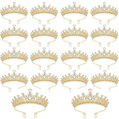 CIEHER 18 PCS Gold Crowns for Women, Crystal Queen Crown Princess Tiaras for Prom Birthday Party Halloween Costume