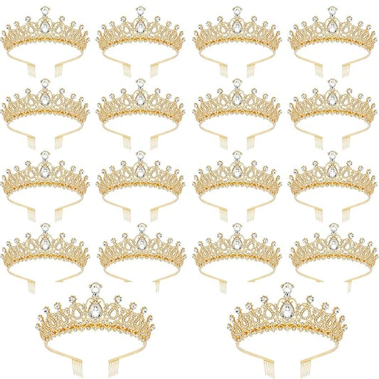 CIEHER 18 PCS Gold Crowns for Women, Crystal Queen Crown Princess Tiaras for Prom Birthday Party Halloween Costume