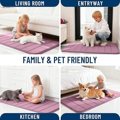 OLANLY Memory Foam Long Bathroom Rugs Runner 47x20, Super Soft Absorbent Bath Mat, Quick Dry, Machine Washable Shower Floor Rugs, Bathmat Carpet, Bathroom Home Decor Accessories, Deep Plum