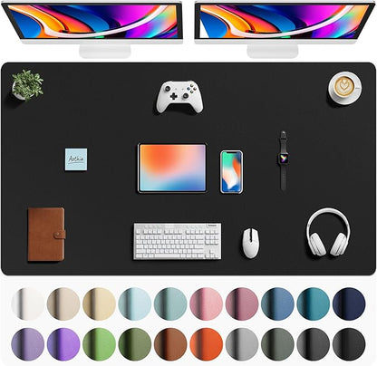 Aothia Faux Leather Desk Mat - Large Mouse Pad, Non-Slip PU Leather Blotter, Waterproof Writing Surface for Office and Home (Black, 63" x 24")