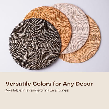2-Pack Rattan Placemats - 13-inch Round Placemats (Honey Brown) - Woven Place Mats, Round Table Mats - Wicker Chargers for Dinner Plates, Plate Chargers Boho - Rattan Decor, Kitchen Table Decor
