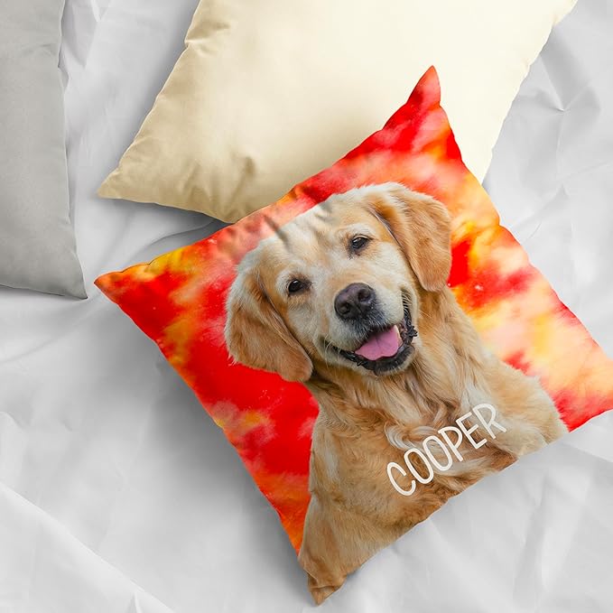 Be Burgundy Custom Pet Photo Pillow Cover 16x16 Inch – Personalized Dog or Cat Pillow with Name, Pet Picture Cut-Out Pillowcase, Optional Background Color, Gift for Pet Lovers, Dog Moms & Cat Owners