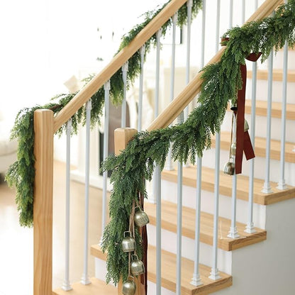 MIZII Christmas Garlands 6 Feet Thick Artificial Pine Garland Real Touch Green Pines Vine Faux Greenery Garland Christmas Decorations for Xmas Fireplace Mantle Home Decor Indoor Outdoor (Thick Pine)