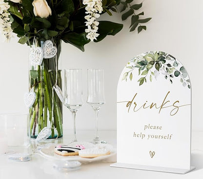 Drinks Bar Sign, Greenery Gold Bridal Shower Decorations, Bar Sign for Marriage, Wedding Signs for Ceremony and Reception, Engagement Decor, Wedding Table Acrylic Decor, Bachelorette Party Favors - 21