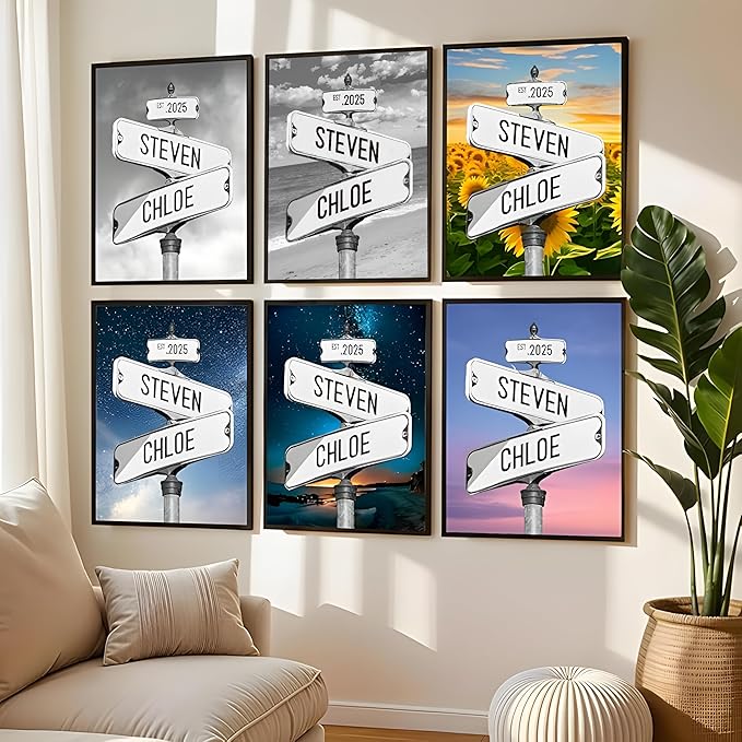 Personalized Vintage Street Sign For Couples, Custom Street Sign Canvas Poster Wall Art With Names, Gift For Valentine