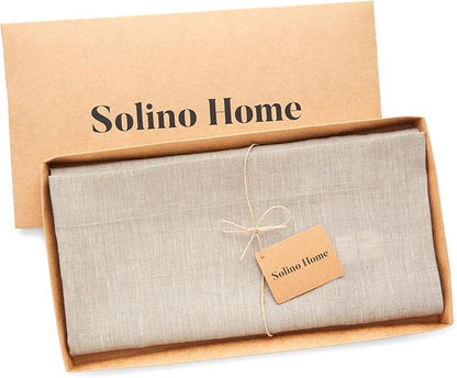 Solino Home Light Natural Linen Tablecloth 52 x 52 Inch - 100% Pure Linen Square Table Throw - Athena, Machine Washable Tablecloth for Fall, Autumn, Holiday