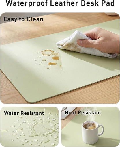 Aothia Faux Leather Desk Mat - Large Mouse Pad, Non-Slip PU Leather Blotter, Waterproof Writing Surface for Office and Home (Grass Green, 40" x 24")
