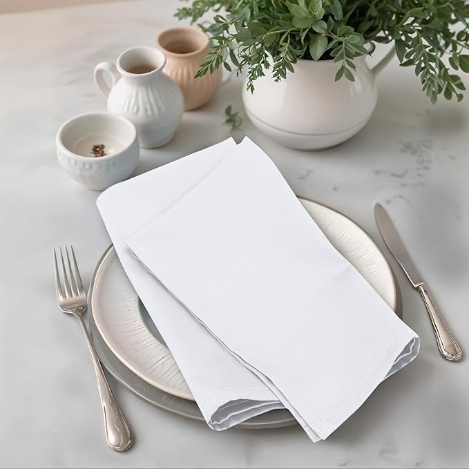 Zoyer Cloth Napkins Set of 12, 18x18 Inches Cotton Enrich Napkins Cloth ‎Washable, Soft & Durable Dinner Napkins for Parties, Wedding, Christmas, ‎Thanksgiving & Everyday Use - White