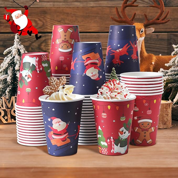 100 Pack 12 oz Christmas Coffee Cups, Disposable Paper Coffee Cups for Hot/Cold Drinks Office Home Shop Event (Two Colors)