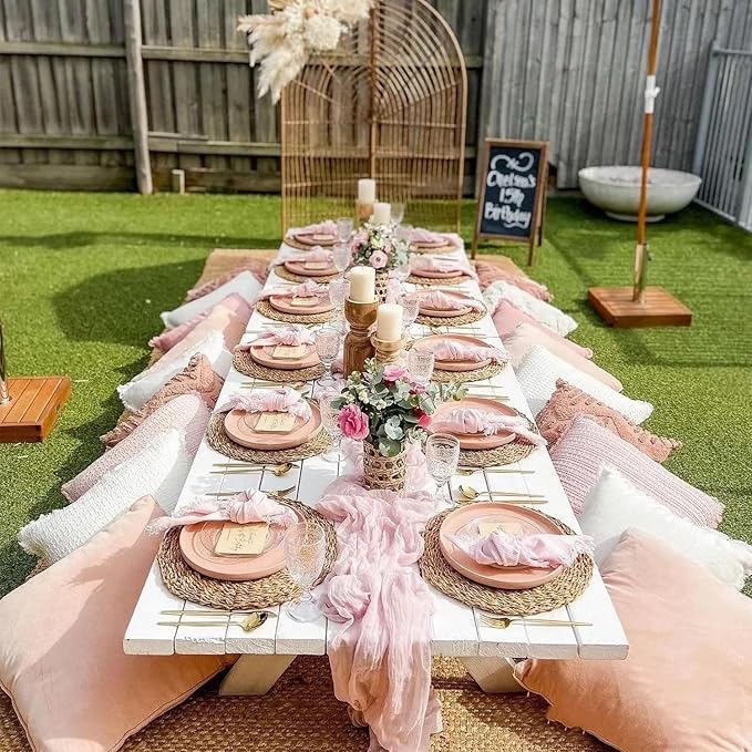 10 Pack Dusty Pink Cheesecloth Table Runners 35x120 Inches, 10FT Fall Thanksgiving Table Runner Boho Gauze Cheese Cloth Table Runner for Wedding Baby Shower Birthday Party Christmas Decor