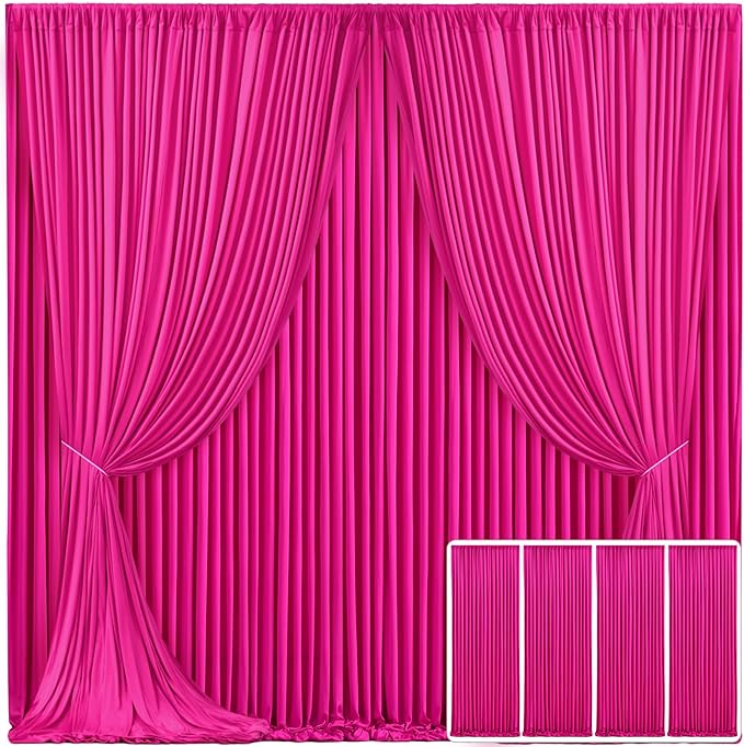 4 Panels Fuchsia Backdrop Curtain for Parties Birthday Party Wrinkle Free Hot Pink Photo Curtains Backdrop Drapes Fabric Decoration for Wedding 20ft(W) x 10ft(H)